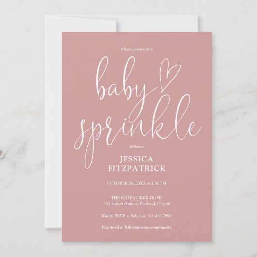 Invitation Dusty Rose All In One QR Code Baby Sprinkle Shower (Devant)