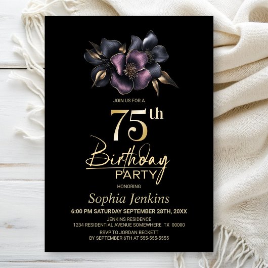 Invitation Dusty rose and Grey Floral 75e anniversaire