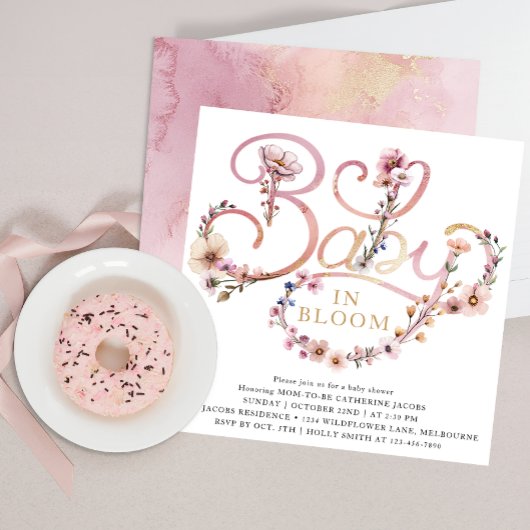 Invitation Dusty rose aquarelle Fleur sauvage Baby shower Inv