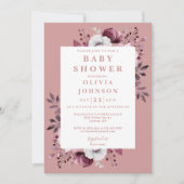 Invitation Dusty Rose Aquarelle Pays Baby shower Floral (Devant)