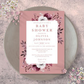 Invitation Dusty Rose Aquarelle Pays Baby shower Floral