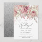 Invitation Dusty Rose Argent & Blush Enchanted Mariage floral (Devant / Derrière)