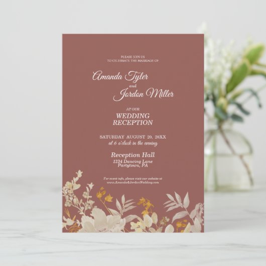 Invitation Dusty Rose Automne Boho Réception de mariage Boho (Debout devant)