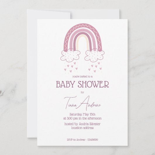 Invitation Dusty rose Baby Girl Boho Style Baby shower (Devant)