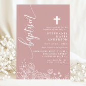Invitation Dusty Rose Blanc Floral Élégant Script Baptême