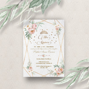 Invitation Dusty Rose blanc Floral Mis Quince Quinceañera
