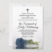 Invitation Dusty Rose bleu chic Mariage catholique moderne (Devant)