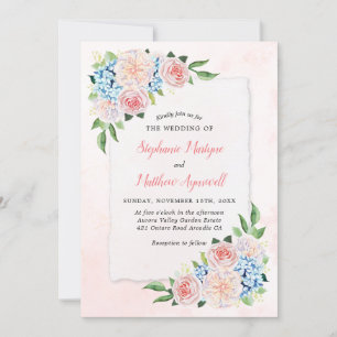 Invitation Dusty rose bleu Hydrangea Mariage botanique floral