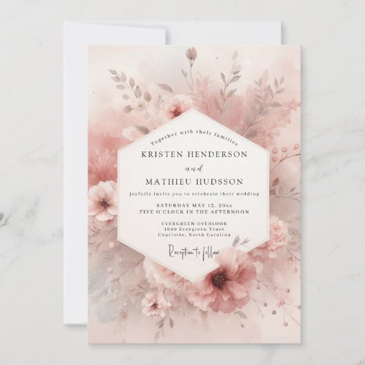 Invitation Dusty Rose Bloom Elegance Wedding (Devant)