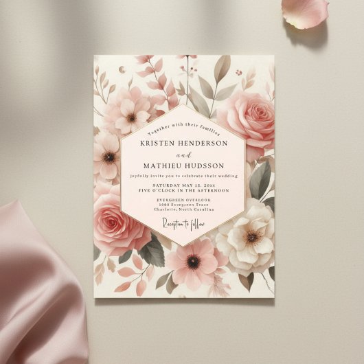 Invitation Dusty Rose Bloom Romance Wedding