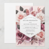 Invitation Dusty Rose Blossom Romance Wedding (Devant / Derrière)