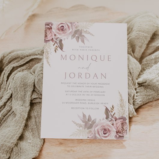 Invitation Dusty Rose Blush Boho Mariage