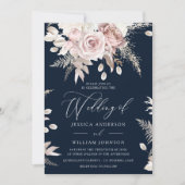 Invitation Dusty Rose Blush Boho rose Floral Marine Mariage (Devant)