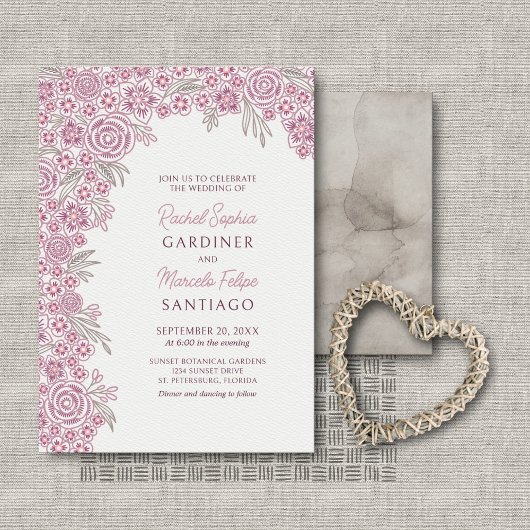 Invitation Dusty Rose Blush Bourgogne Floral Arch Mariage