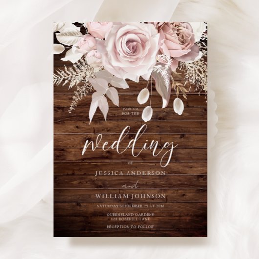 Invitation Dusty Rose & Blush Floral Rustic Mariage