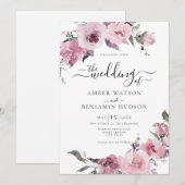 Invitation Dusty Rose Blush Mauve Lilac Mariage floral (Devant / Derrière)