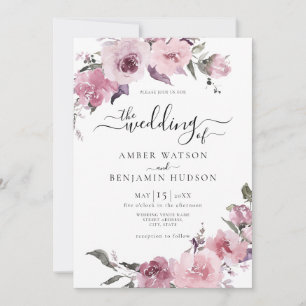 Invitation Dusty Rose Blush Mauve Lilac Mariage floral