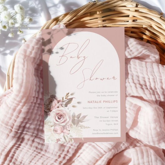 Invitation Dusty Rose Boho Arch Blush Baby shower floral