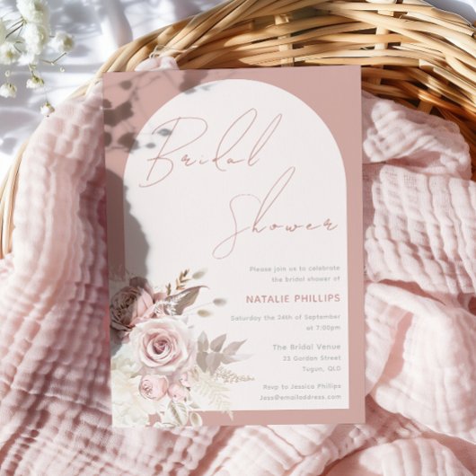 Invitation Dusty Rose Boho Arch Blush Floral Fête des mariées