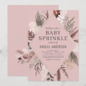 Invitation Dusty Rose Boho Floral Pampas Grass Baby Sprinky (Devant / Derrière)