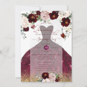 Invitation Dusty rose bordeaux Fleurs rousses Quinceanera (Dos)