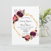 Invitation Dusty rose bordeaux floraux or mariage géométrique (Debout devant)