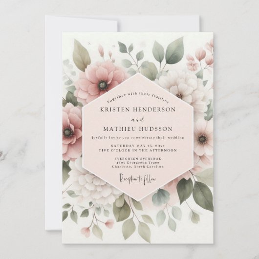 Invitation Dusty Rose Botanical Bloom Wedding (Devant)