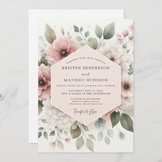 Invitation Dusty Rose Botanical Bloom Wedding (Devant / Derrière)