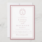 Invitation Dusty Rose botanical crest monogram wedding (Devant)