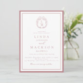 Invitation Dusty Rose botanical crest monogram wedding (Debout devant)