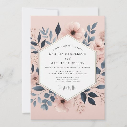 Invitation Dusty Rose Botanical Elegance Wedding (Devant)