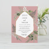 Invitation Dusty rose Botanical Greenery Gold QR Code Photo (Debout devant)