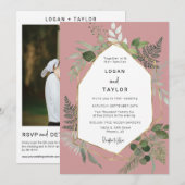 Invitation Dusty rose Botanical Greenery Gold QR Code Photo (Devant / Derrière)