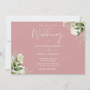 Invitation Dusty Rose Botanical Greenery Monogram Mariage