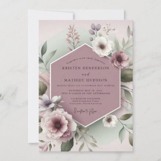 Invitation Dusty Rose Botanical Whimsy Wedding (Devant)