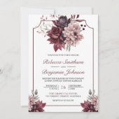 Invitation Dusty rose Bourgogne cadre floral QR Code Mariage (Devant)