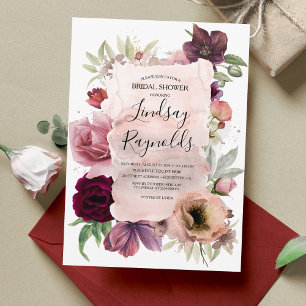 Invitation Dusty rose Bourgogne Floral Fête des mariées Vinta