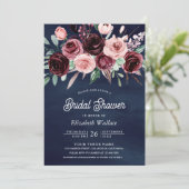 Invitation Dusty rose Bourgogne Floral Navy Fête des mariées  (Debout devant)