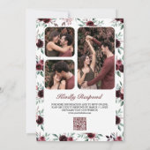 Invitation Dusty rose Bourgogne Floral QR Code Mariage (Dos)