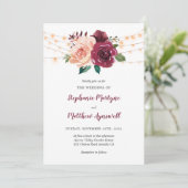 Invitation Dusty Rose Bourgogne Floral String Mariage (Debout devant)
