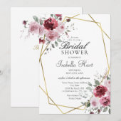 Invitation Dusty Rose Bourgogne Gold Floral Fête des mariées (Devant / Derrière)