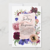 Invitation Dusty Rose Bourgogne Rouge et Navy Mariage floral (Devant)