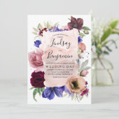 Invitation Dusty Rose Bourgogne Rouge et Navy Mariage floral (Debout devant)