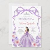 Invitation Dusty Rose Bow Princesse Silver Quinceañera (Devant)