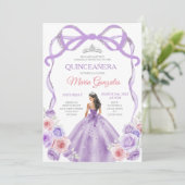 Invitation Dusty Rose Bow Princesse Silver Quinceañera (Debout devant)