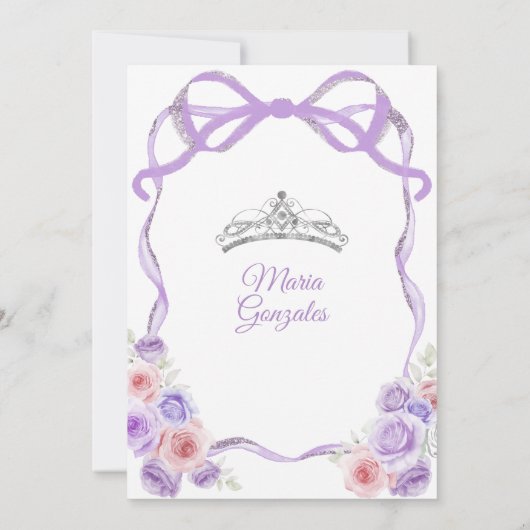 Invitation Dusty Rose Bow Princesse Silver Quinceañera (Dos)