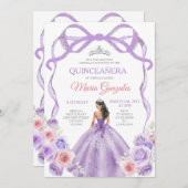 Invitation Dusty Rose Bow Princesse Silver Quinceañera (Devant / Derrière)