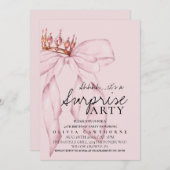 Invitation Dusty Rose Bow Surprise fête d'anniversaire (Devant / Derrière)