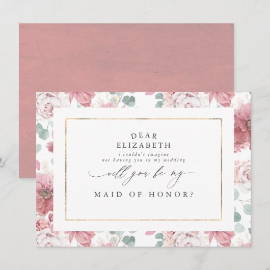 Invitation Dusty Rose Bridesmaid, servante d'honneur (Devant / Derrière)