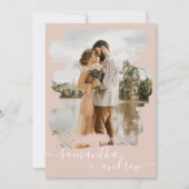 Invitation Dusty rose brosse script 2 photos mariage (Devant)